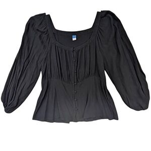 Old Navy Babydoll Top Womens L Black Milkmaid Cottagecore Fairycore Peasant Boho